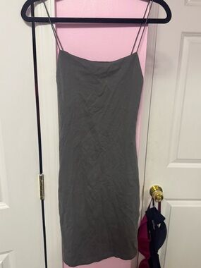 Zara Olive Slip Mini Dress with Spaghetti Straps